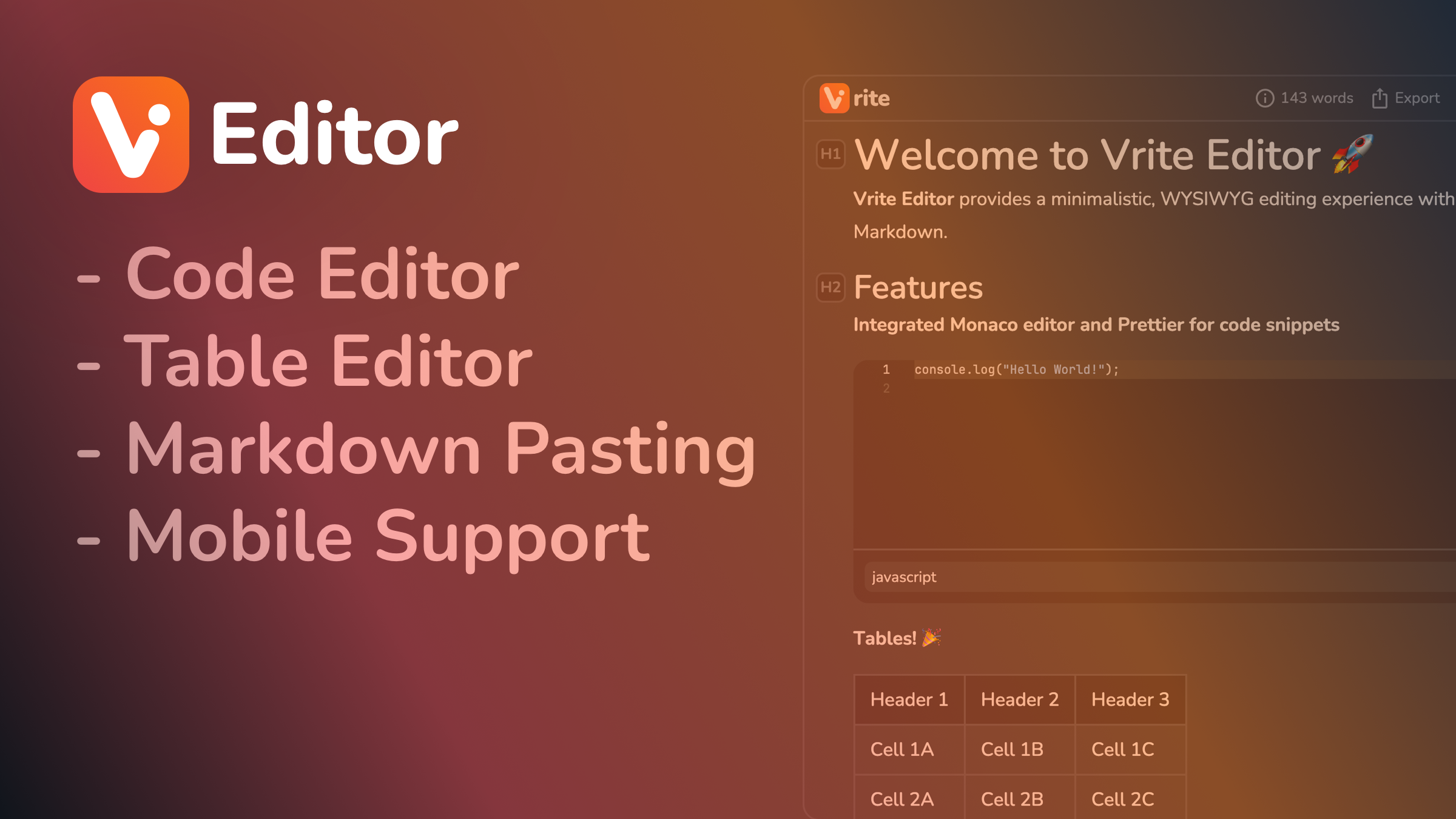 Vrite Editor: Open-Source WYSIWYG Markdown Editor