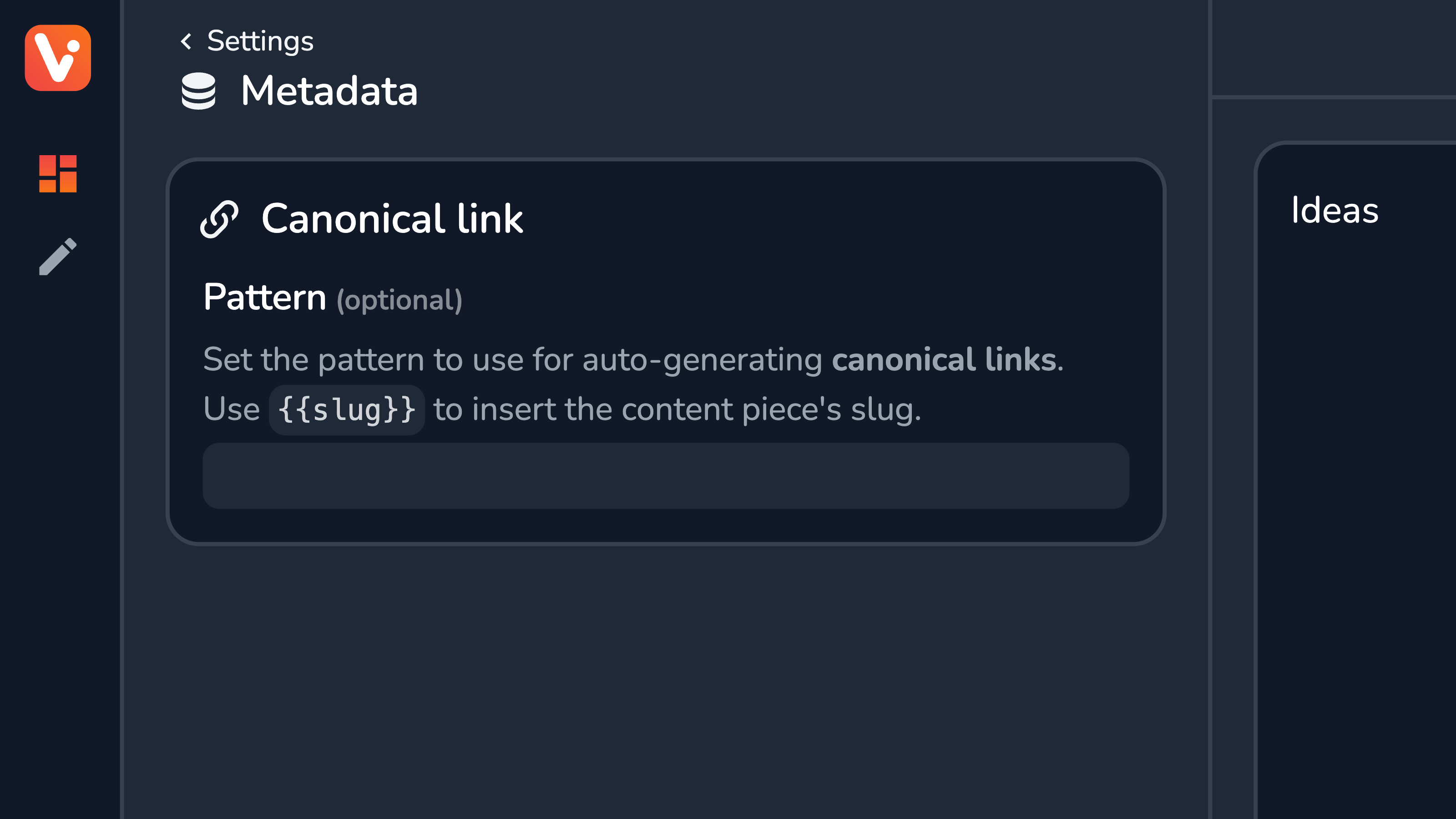 Metadata settings section