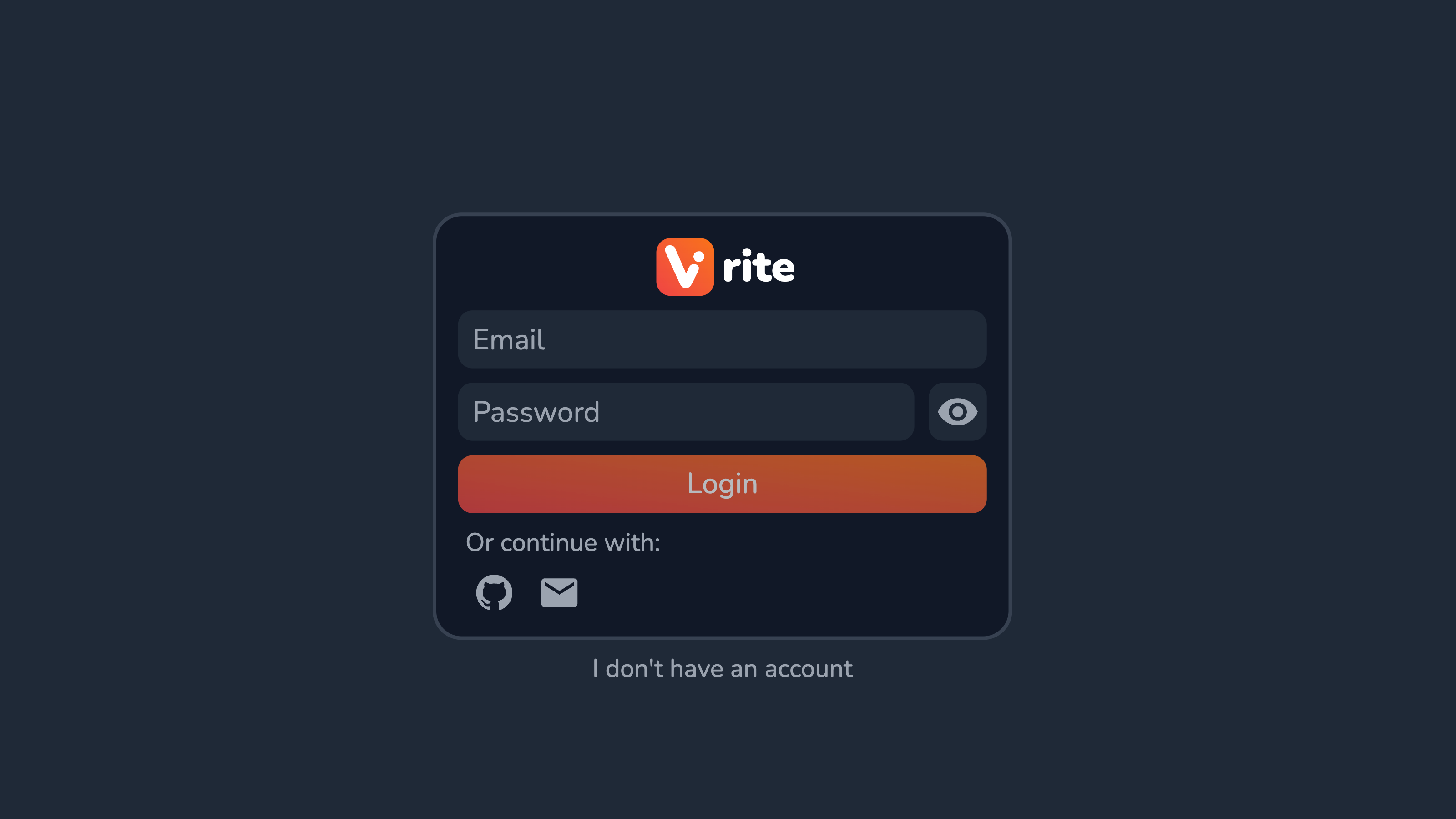 Vrite login screen