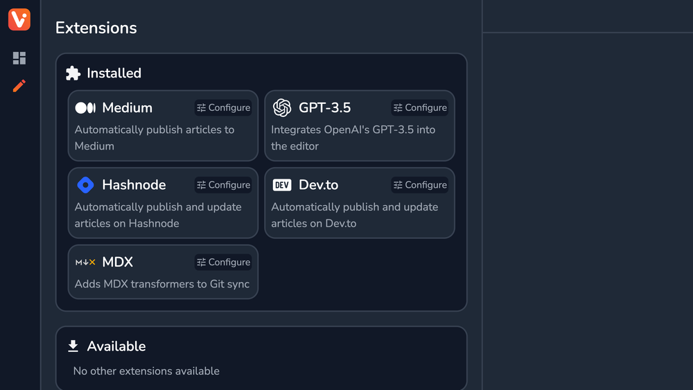 Vrite extensions panel