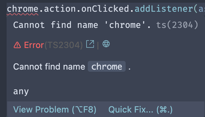 VS Code yelling that cannot find chrome- object