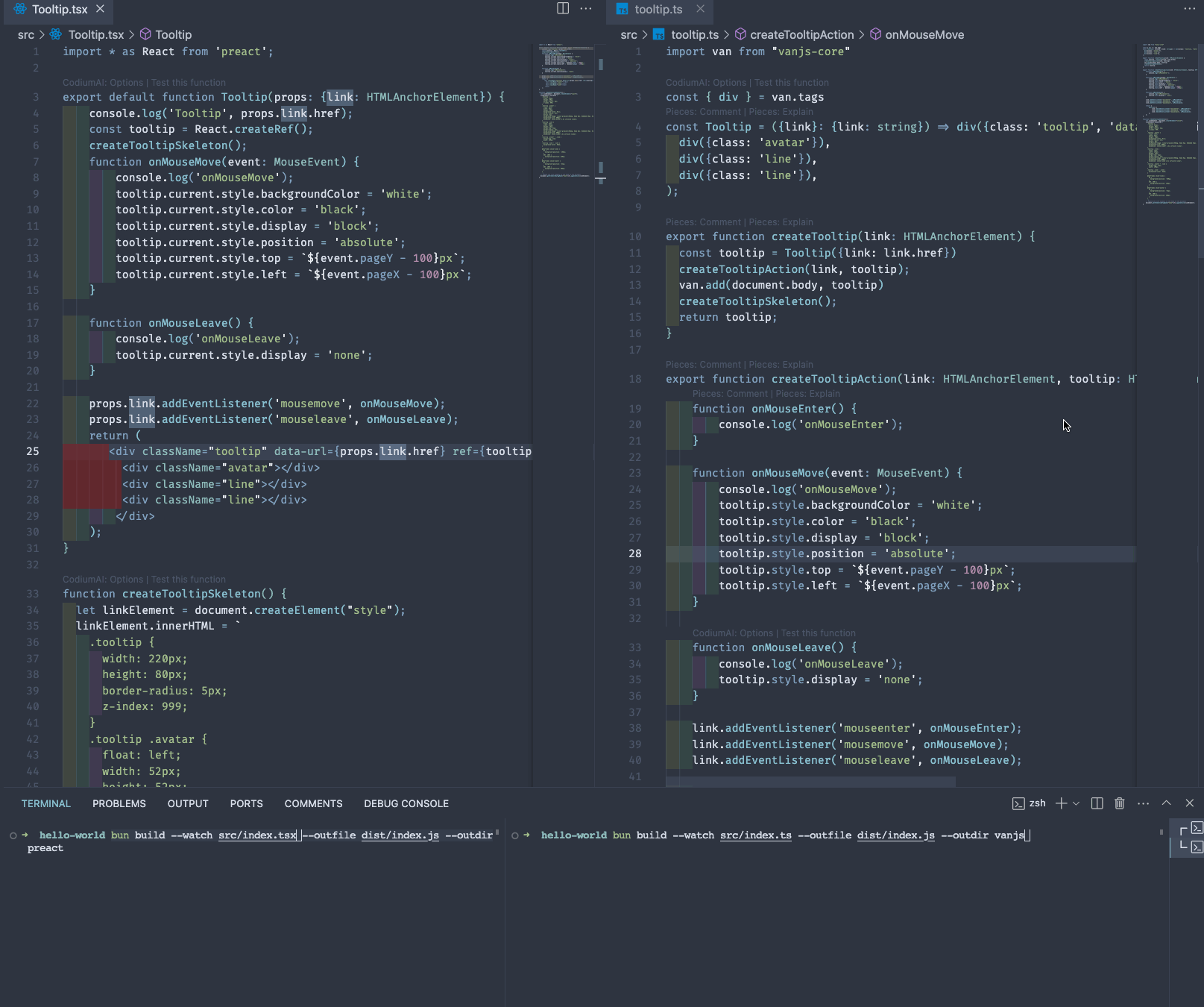 Comparison between Preact, and VanJS