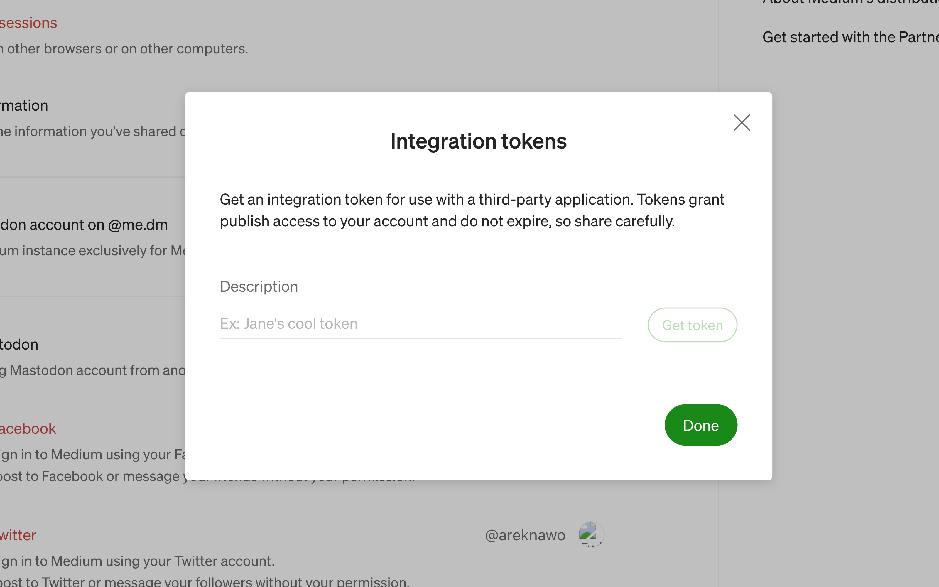 Creating Medium Integration token