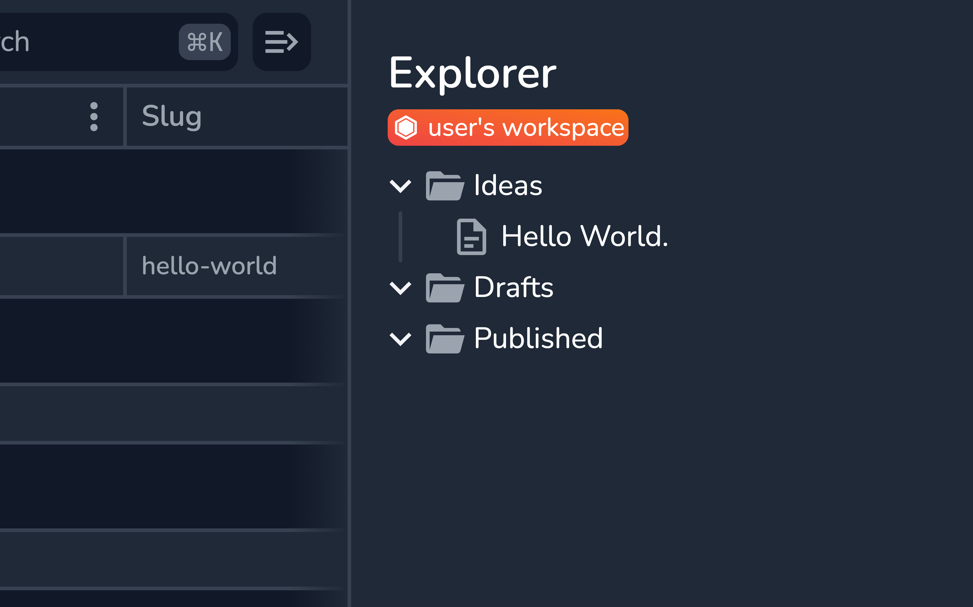 Vrite Explorer panel