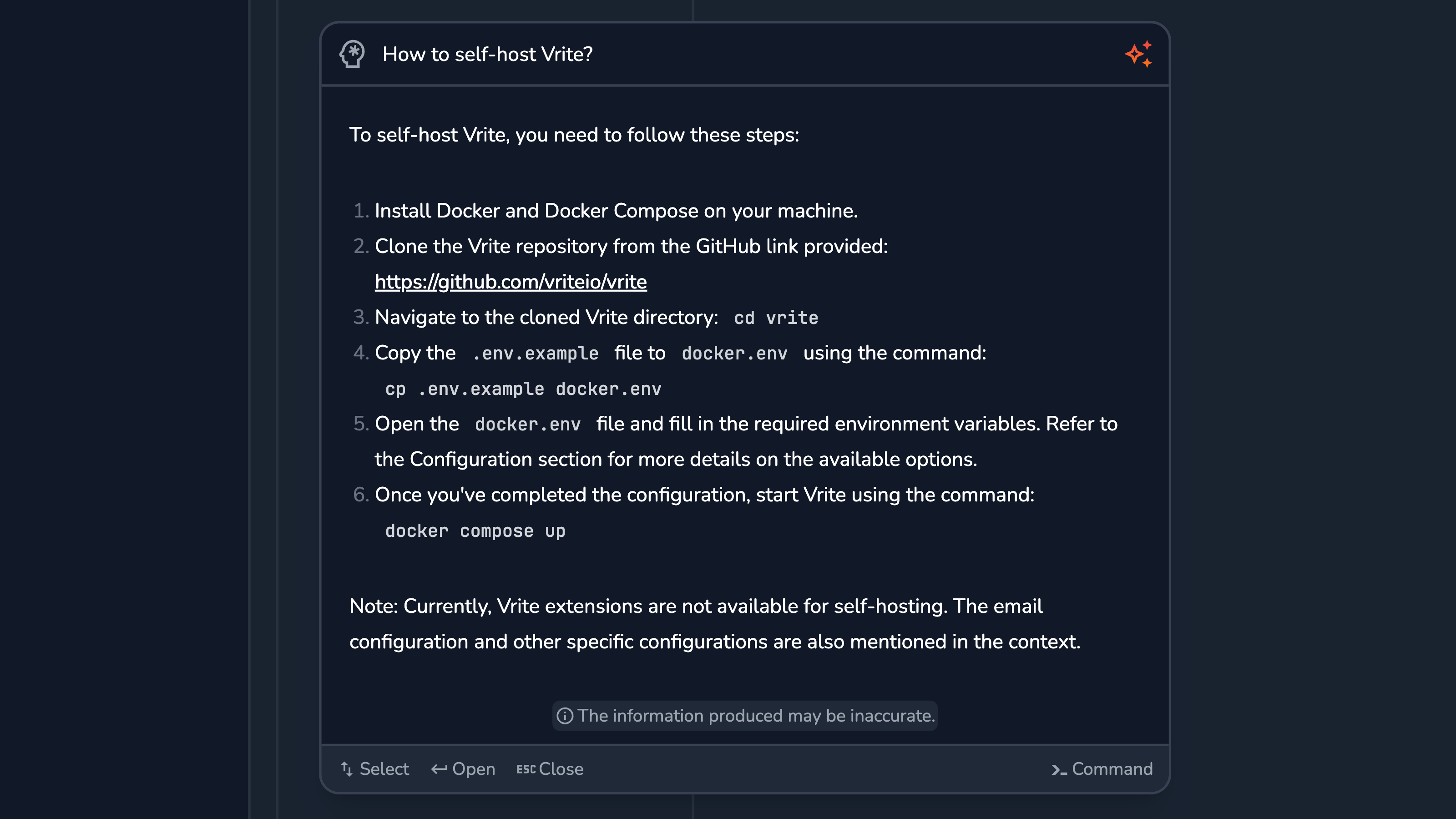 Vrite command palette - ask mode